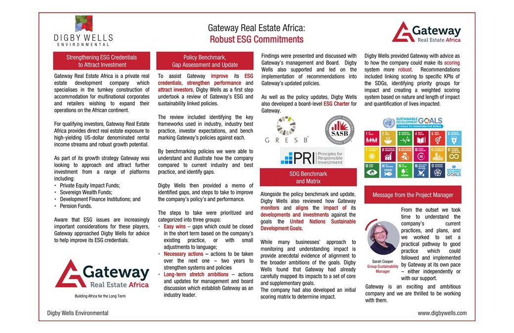 Gateway Real Estate Africa: Robust ESG Commitments