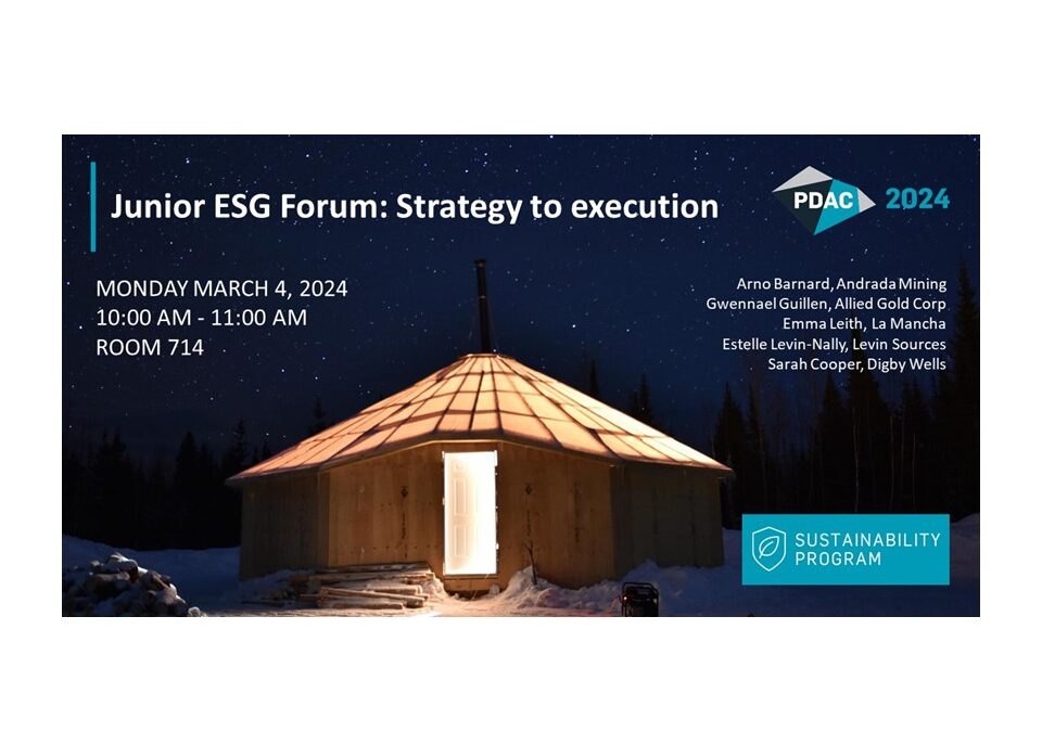 PDAC: Junior ESG Forum Strategy to Execution.